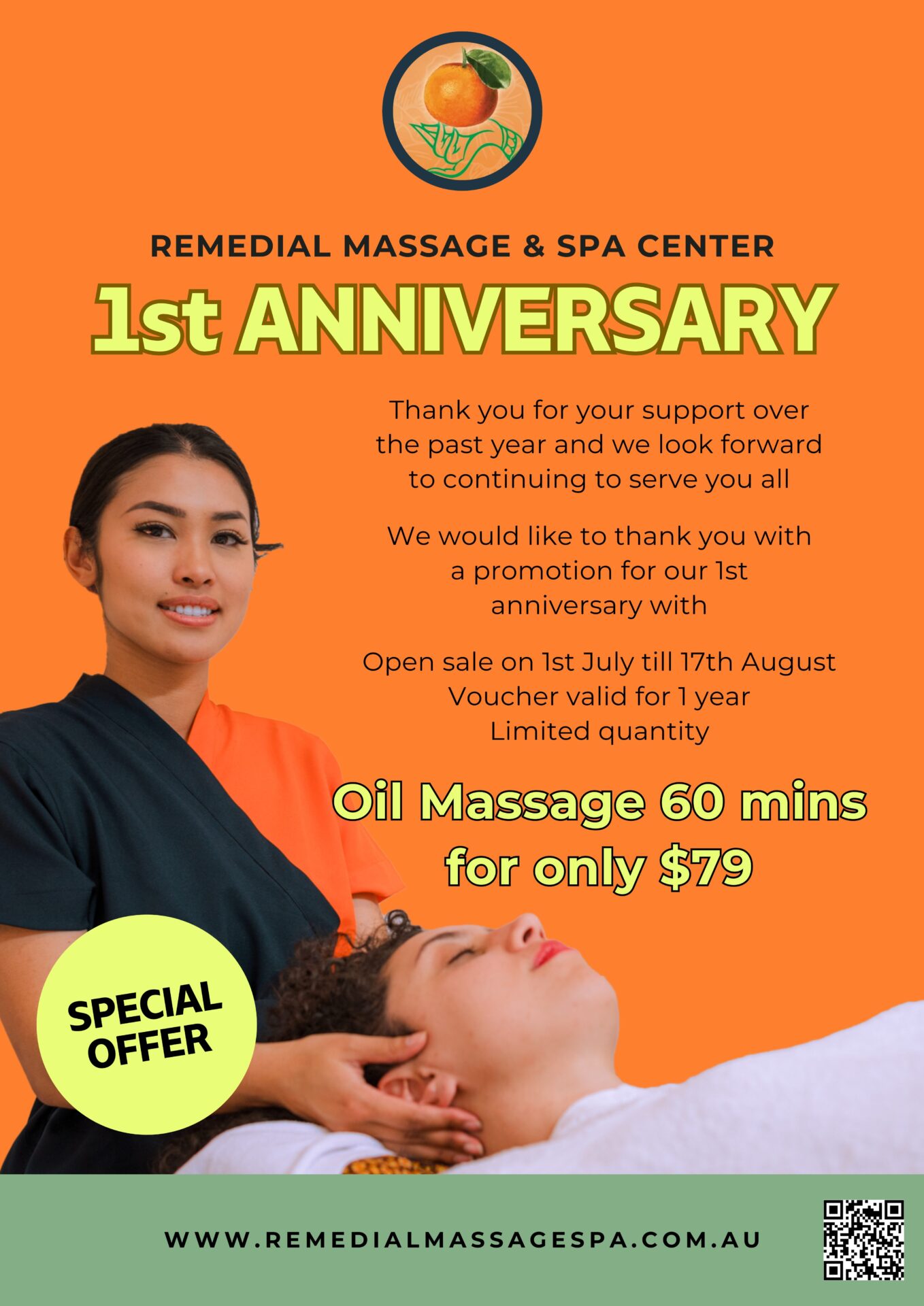 Remedial Massage & Spa - 1st Anniversary GIFT VOUCHER