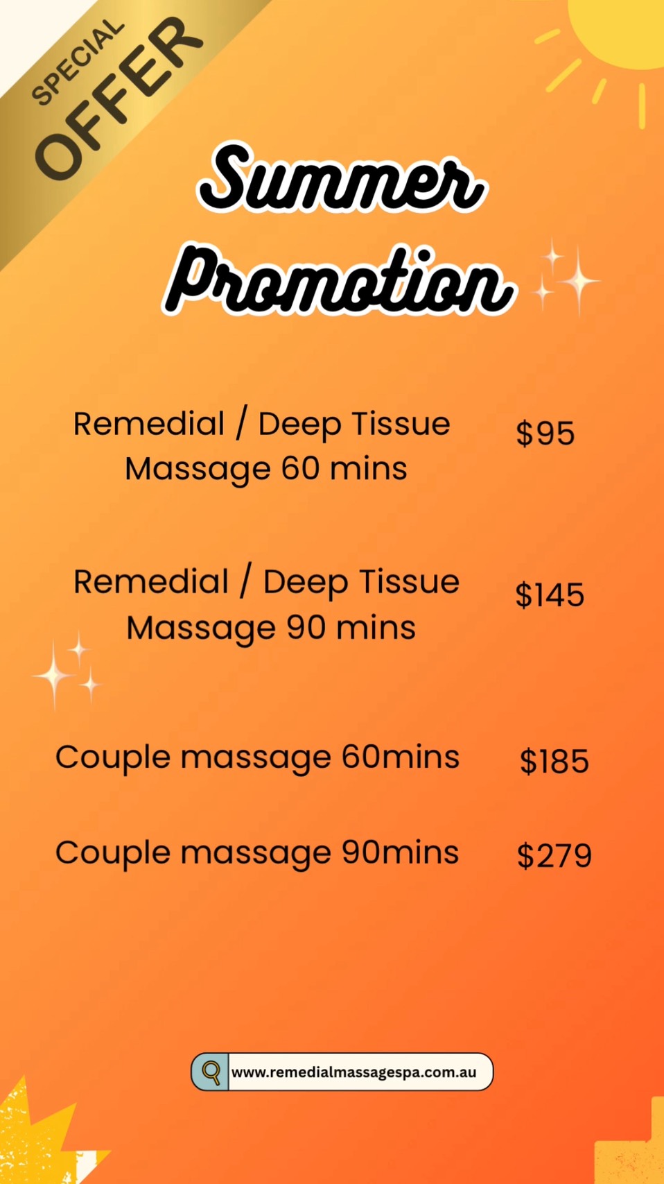 Remedial massage and spa - Summer Promotion